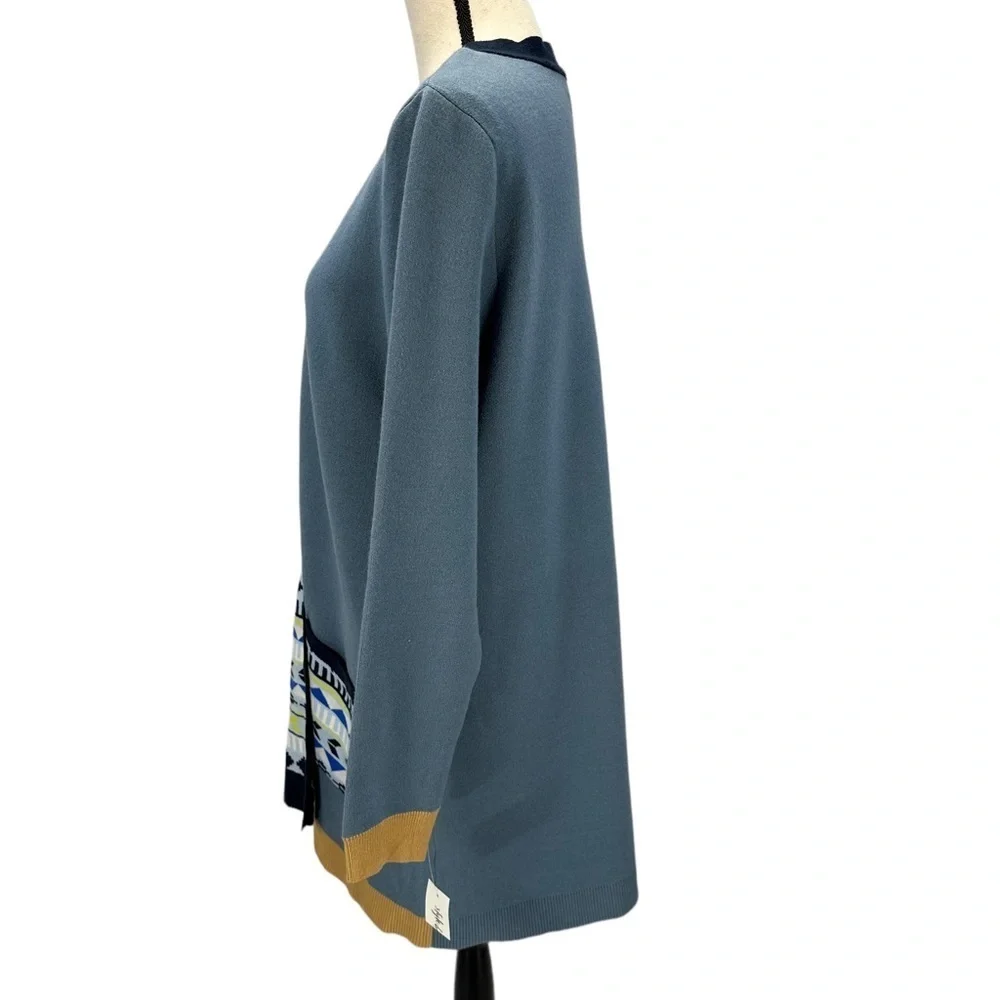 Style & Co Long Sleeve Geometric Print Mixed Media Cardigan - Blue - size 1X - Picture 4 of 11